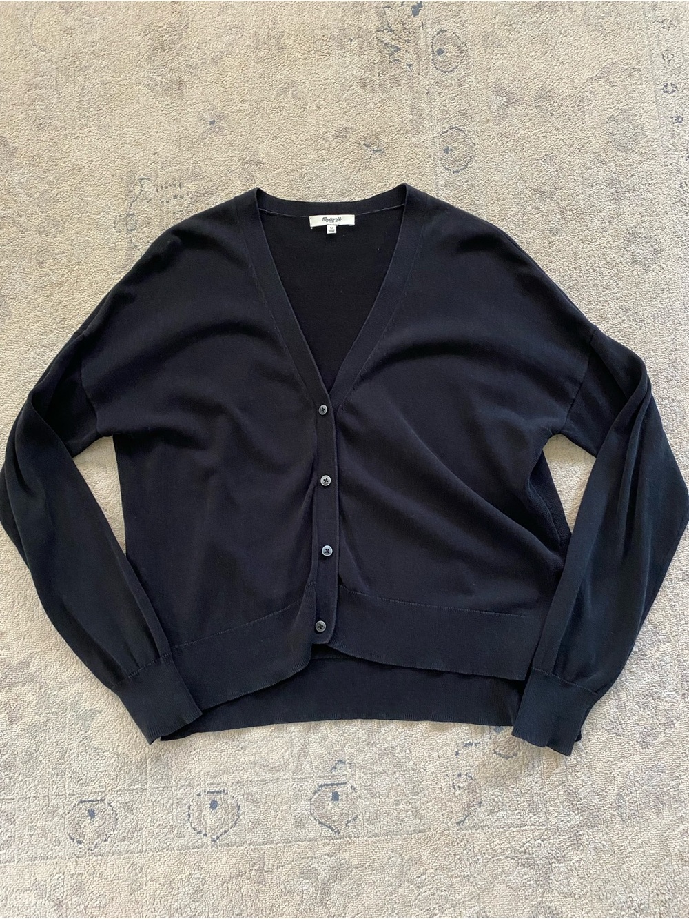 Madewell Slouchy Cardigan 100% Cotton Medium Black High Low Split Hem Light